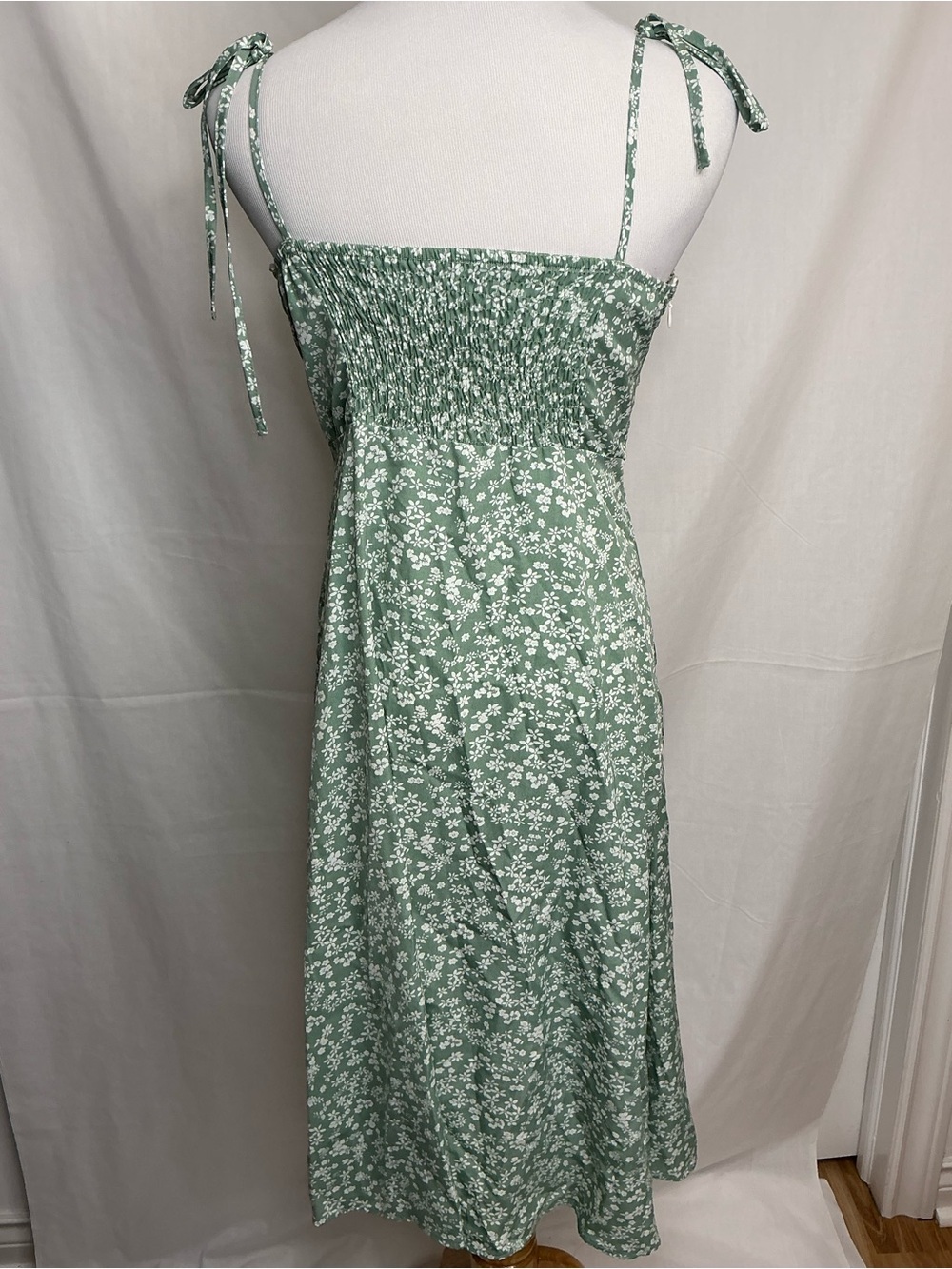 2216 - SHEIN Sage Green Floral Tie-Shoulder Midi Dress - Picture 4 of 7